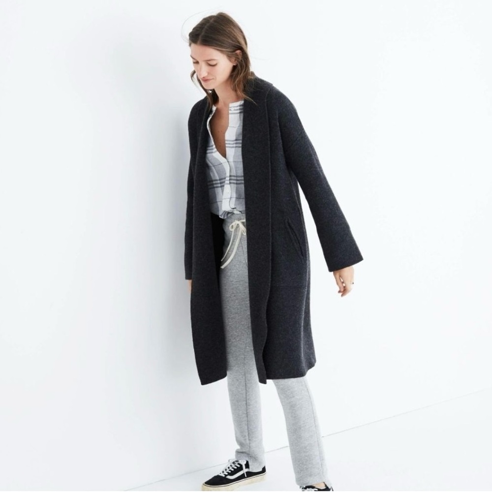 Madewell Charcoal Open-Front Long Trench Coat